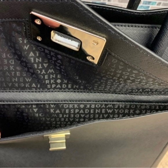 Kate Spade Black Post Street Halsey Large Black Tote Bag Leather NWT - Picture 5 of 14
